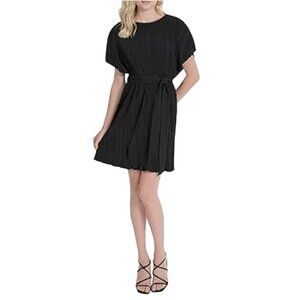 DKNY Womens Black Pleated Mini Dress With Belt - Size 14 Casual Coctail Party